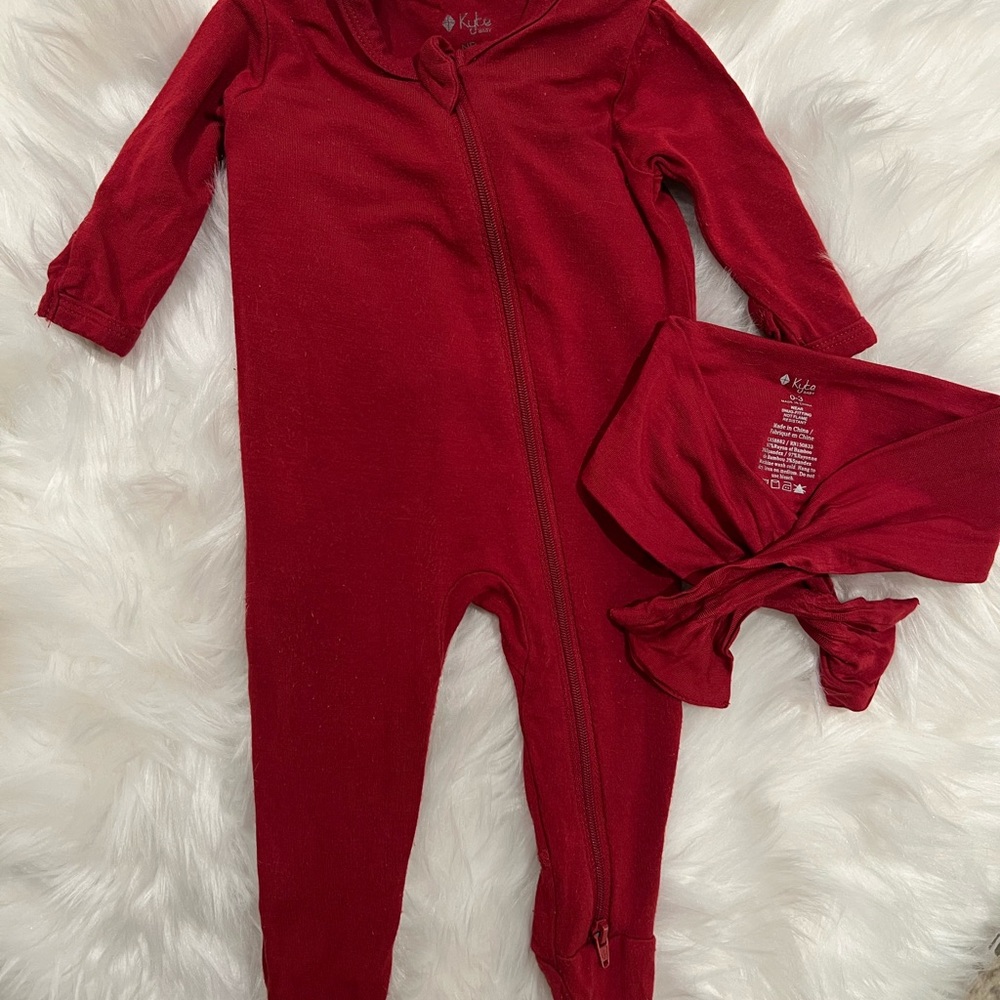 Kyte Baby Footie with Headband - Red Footed Onesie - Baby Pajama matching Set